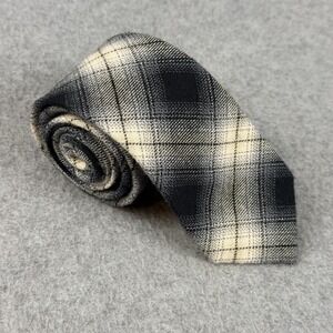 Onassis Skinny Neck Tie Black Gray Ivory Plaid 100% Cotton NWT Mens‎ 60x2.5"